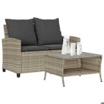 Mobilier de terrasse - bonnie - canap� de jardin - 2places coussins - et table gris clair polyrotin - ...