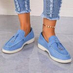 Mocassins dcontracts femme - ecelen - franges - semelle plate antidrapante - bleu