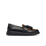 Mocassins femme - geox - arlara - cuir - noir / cognac - confort et lgance