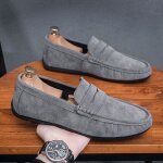 Mocassins pour hommes - cuir vritable - lgers - semelle souple - gris