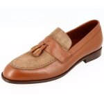 Mocassin homme de ville en vritable cuir lisse et daim cognac mcd804 44