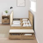 &mode lit 1 personnes - bewi - structure de lit adulte / enfant - avec rangement avec tiroir ch�ne artisanal ...