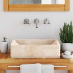 &mode vasque � poser salle de bain - lavabo 45x30x12 cm marbre cr�me brillant sale295326