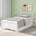 Modenuit lit adulte 90x200 cm avec 2 tiroirs montage facile cadre bois de pin blanc