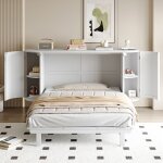 Modenuit lit escamotable 140x200 cm avec rangement 2 portes finition rotin sommier � lattes cadre bois ...