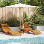 Moderne bain de soleil ensemble de 2 transats avec table dappoint en bois dacacia massif @fr(633625)