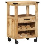 Moderne desserte de cuisine - chariot de cuisine 55x40x80 cm bois massif manguier brut @fr(919308)
