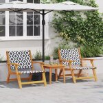 Moderne fauteuil / sige dextrieur chaises de jardin 2 pcs noir et blanc 76x67x73 cm bois massif dacacia ...