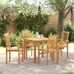 Moderne fauteuil / sige dextrieur chaise de jardin empilable 4 pcs en bois massif de teck @fr(463265) ...