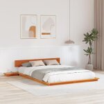 Moderne lit 2 places - cadre de lit adulte au sol avec tables de chevet marron ciré 150x200cm en bois ... Moderne lit 2 places - cadre de lit adulte au sol avec tables de chevet marron ciré 150x200cm en bois ...