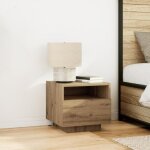 Moderne table de chevet commode de chambre avec lumi�res led ch�ne artisan 40x39x37 cm fr(71399212)