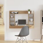 Moderne table de travail bureau mural chne noir 105x48x75 cm en bois dingnierie @fr(135065)