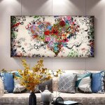Moderne toile peinture abstraite coloré coeur amour fleurs affiche imprime mur art photo pour salon décor ... Moderne toile peinture abstraite coloré coeur amour fleurs affiche imprime mur art photo pour salon décor ...