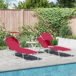 Moderne transats pliants lot de 2 - bain de soleil avec auvent tissu oxford rouge 600d @fr(941680)