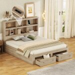 Lit adulte - modernluxe - 160x200cm - bois massif - tiroirs de rangement - t�te de lit avec usb