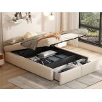 Modernluxe lit coffre 140x200cm sans t�te de lit - avec 2 tiroirs - tissu en lin - style scandinave - ...