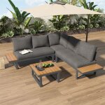 Modernluxe salon de jardin en acier galvanis� gris - 5 places - 2 canap�s 1 si�ge dangle inclinable et ...