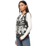 Gilet court en maille ctele avec broderies devant. modle sans manches. pour femme - gilets cardigans ...