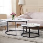 Modfu lot de 2 tables basses rondes 80 x 80 x 45 cm et 60 x 60 x 33. 5 cm placage de marbre noir et blanc ...