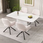 Modfu lot de 4 chaise de salle � manger rotative avec accoudoirs. tissu sherpa. blanc