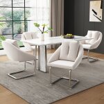 Modfu lot de 4 chaise de salle � manger en velours. pieds en m�tal. beige