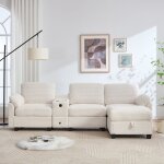 Modfu canap� 3 places avec accoudoir central amovible 1 tiroir et repose - pieds de rangement velours ...