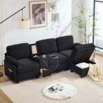 Modfu canap� 3 places avec accoudoir central amovible 1 tiroir et repose - pieds de rangement velours ...