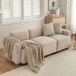 Modfu canapé 3 places canapé rembourré avec coussins décoratifs tissu chenille beige Modfu canapé 3 places canapé rembourré avec coussins décoratifs tissu chenille beige