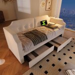 Modfu canap - lit enfant 90 x 200 cm lit capitonn avec lampe de lecture usb type - c et 2 tiroirs velours ...