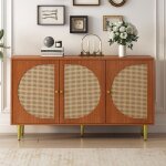 Modfu commode avec 3 portes en rotin armoire haute avec poignes en mtal 1298 x 40 x 76 cm en agglomr ...