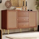 Modfu commode 3 tiroirs avec 2 portes commode en rotin avec tagres rglables en mtal et bois pour ...