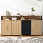 Modfu commode 3 tiroirs avec 3 portes armoire multifonctionnelle avec poign�es en m�tal 150x35x759 cm ...