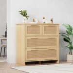 Modfu commode 4 tiroirs en rotin avec poign�es en bois massif 80x38x80 cm en mdf naturel