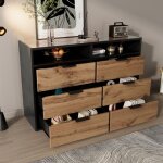 Modfu commode à 6 tiroirs 120 x 40 x 80 cm surface en verre ambré buffet avec poignées en métal et 2 ... Modfu commode à 6 tiroirs 120 x 40 x 80 cm surface en verre ambré buffet avec poignées en métal et 2 ...