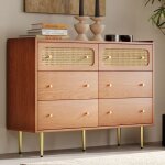 Modfu commode 6 tiroirs avec pieds en mtal 120x40x90 cm adapte aux chambres et  tous les salons noyer ...