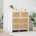 Modfu commode blanche 4 tiroirs avec poign�es en bois massif 80x38x80 cm en mdf naturel + blanc