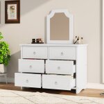 Modfu commode blanche 6 tiroirs avec miroir amovible 100x50x132 cm en panneau de particules + mdf noyer ...