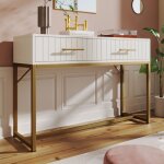 Modfu commode blanche 2 tiroirs buffet blanc avec base en m�tal 100x45x75 cm en panneau de particules ...