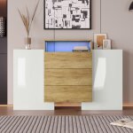 Modfu commode. buffet moderne avec led et rangements. blanc et bois