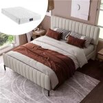 Modfu lit ado double capitonné 140 x 200 cm avec sommier à lattes et tête de lit réglable gris et beige ... Modfu lit ado double capitonné 140 x 200 cm avec sommier à lattes et tête de lit réglable gris et beige ...