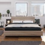 Modfu lit adulte lit double 160 x 200 cm en bois avec 2 tables de chevet pour chambre  coucher. naturel ...