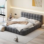Modfu lit adulte double capitonn 140 x 190 cm avec dossier moelleux sommier  lattes lin gris sans matelas ...
