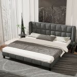 Modfu lit capitonné 160 x 200 cm lit adulte avec sommier à lattes et tête de lit en bois en velours gris ... Modfu lit capitonné 160 x 200 cm lit adulte avec sommier à lattes et tête de lit en bois en velours gris ...