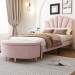 Modfu lit adulte lit simple lit enfant 90 x 200 cm en forme de coquille avec banquette rose