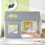 Modfu lit cabane enfant 90 x 200 cm avec toit et fen�tre gris fonc� et gris clair