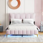 Modfu lit capitonné 140 x 200 cm lit adulte avec éclairage led sommier à lattes et pieds en métal rose ... Modfu lit capitonné 140 x 200 cm lit adulte avec éclairage led sommier à lattes et pieds en métal rose ...
