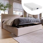 Modfu lit coffre lit adulte capitonn 140 x 200 cm lin beige matelas inclus sans fond