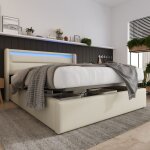 Modfu lit coffre lit adulte double 160 x 200 cm avec led et télécommande blanc Modfu lit coffre lit adulte double 160 x 200 cm avec led et télécommande blanc