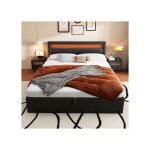 Modfu lit coffre capitonn 140x190 cm avec sommier  lattes et tte de lit claire en diffrentes couleurs. ...