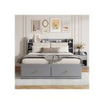 Modfu lit combin� double 140x200cm avec tiroirs. tables de chevet. armoires de rangement longues et tabourets ...